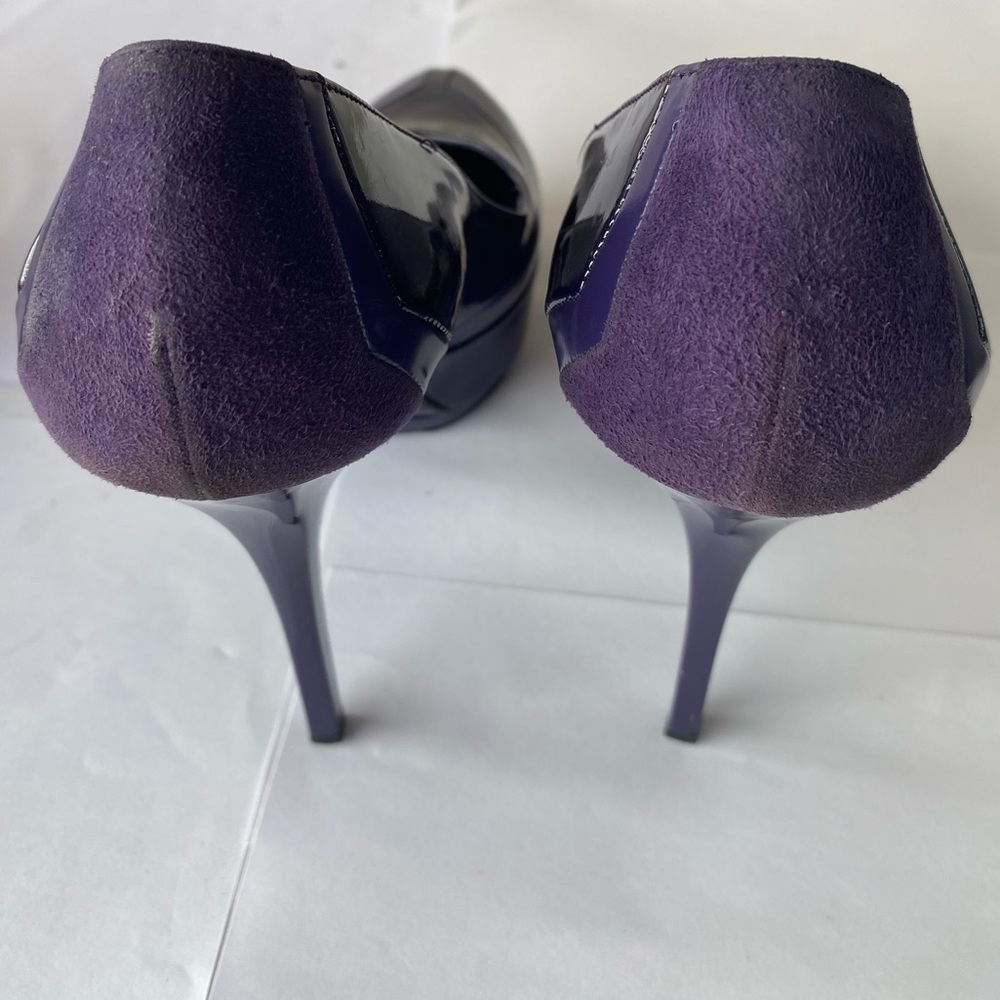GUCCI Purple Patent & Leather Platform Pumps Suede Heel Size 38.5 US 8.5 - Picture 9 of 15